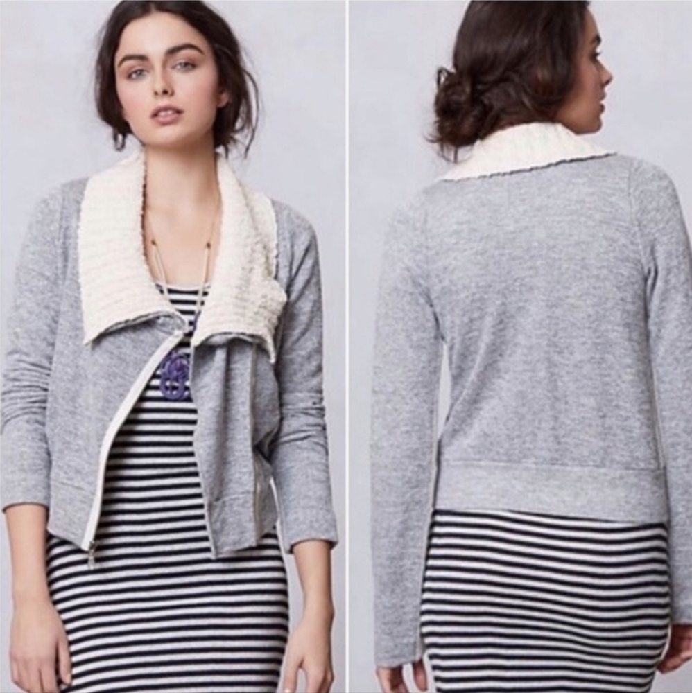 Anthropologie Dolan T-Shirt Gray Asymmetrical Zip Cowl Neck Sweater Jacket | XS